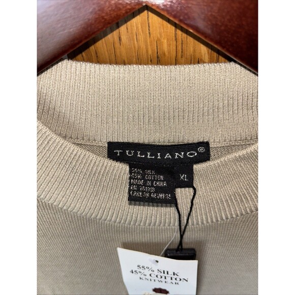 Tulliano Sweater Mens XL Beige Silk Cotton Mock Neck Pullover Lightweight - Picture 1 of 5